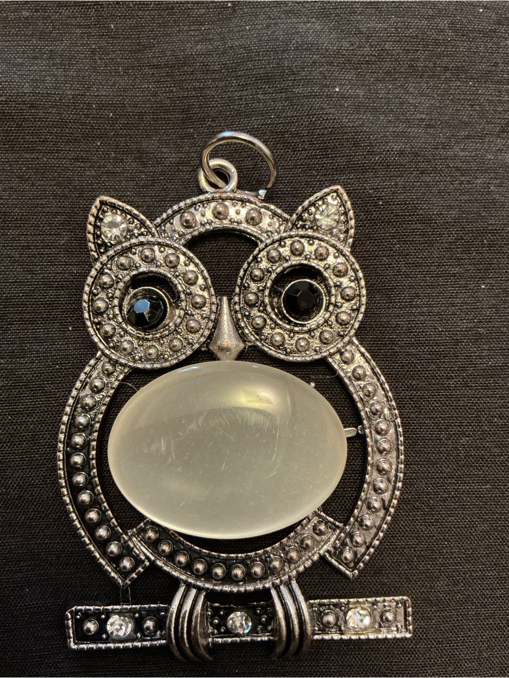 Silver Owl Pendant Frosted White Center Stone